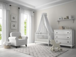 Classic children room white color 3D rendering